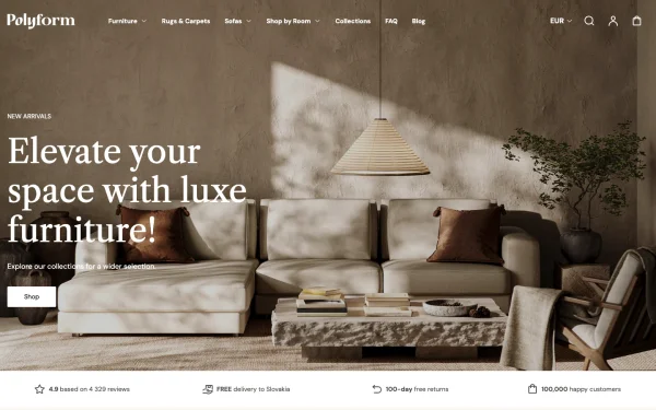 Full-page desktop screenshot of Shopify Polyform theme demo store