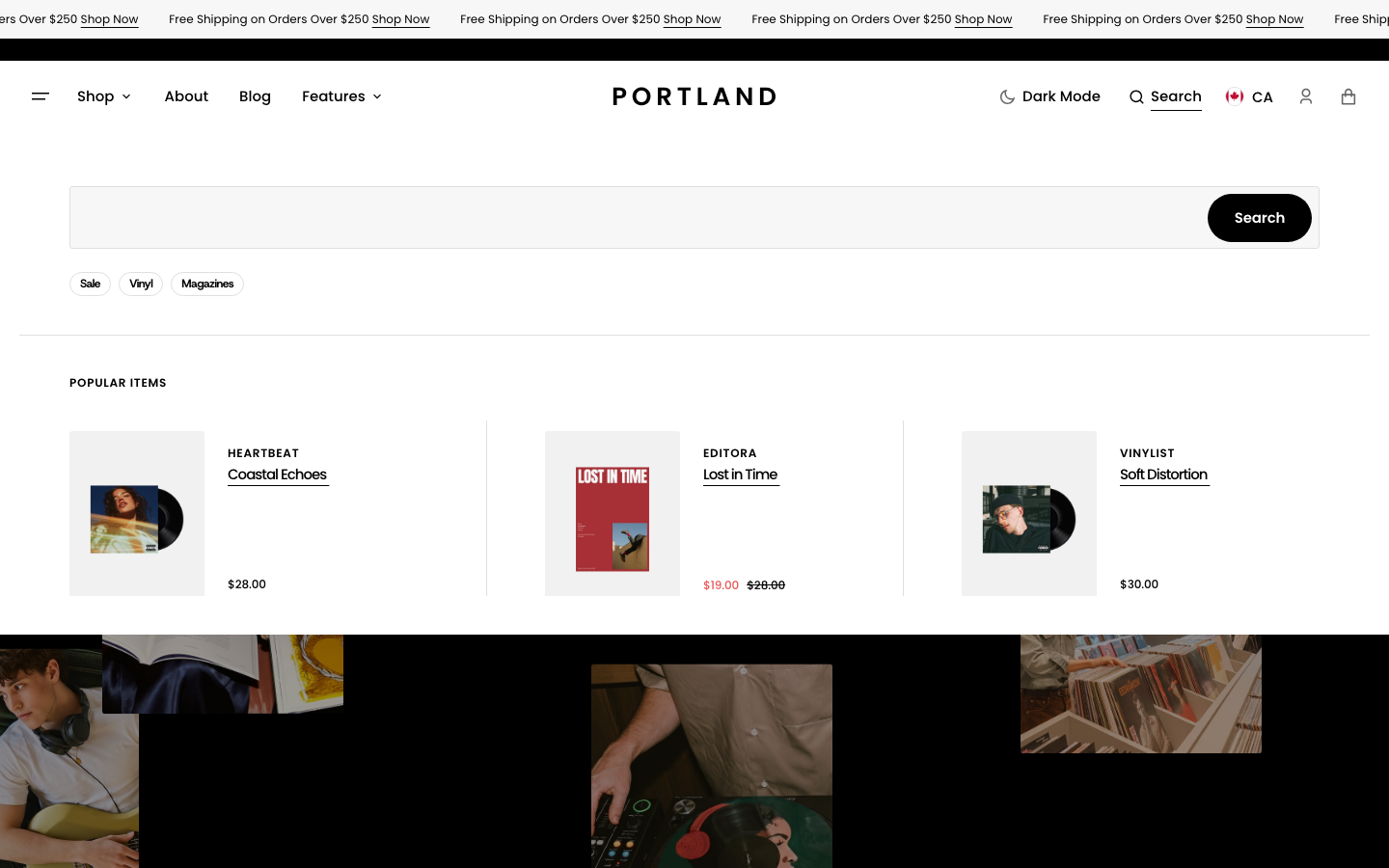 Search → panel opened — Navi+ on the Portland Shopify theme