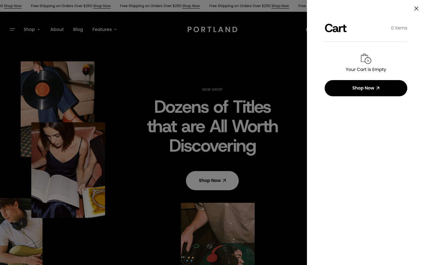 Cart → panel opened — Navi+ on the Portland Shopify theme