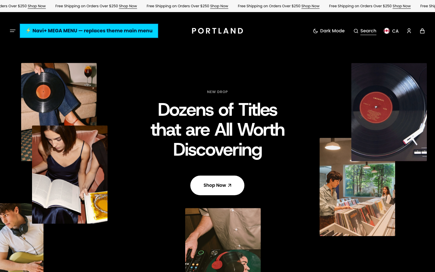 Replace main menu — Navi+ on the Portland Shopify theme