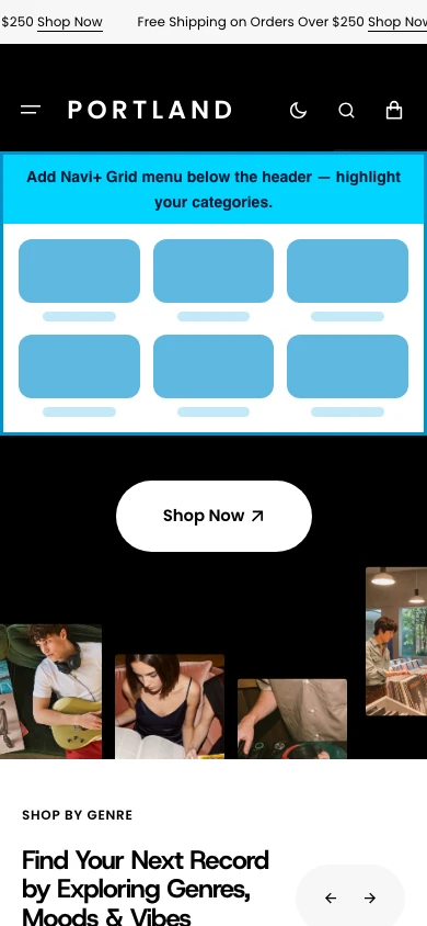 Navi+ Grid Menu on the Portland Shopify theme