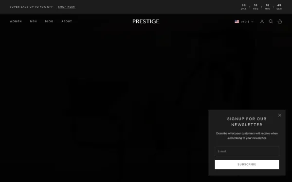 Navi+ menus on the Prestige Shopify theme — desktop preview
