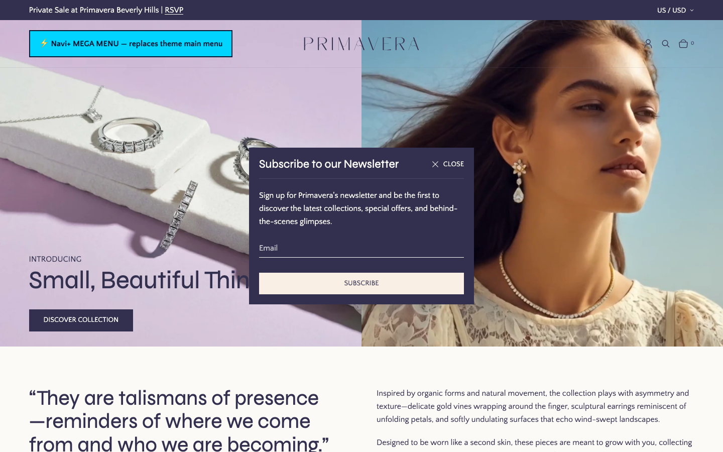 Replace main menu — Navi+ on the Primavera Shopify theme Replace main menu — Navi+ on the Primavera Shopify theme