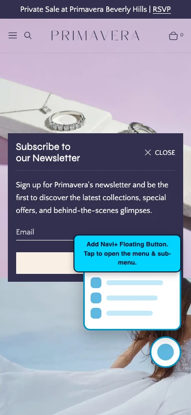 Navi+ FAB on the Primavera Shopify theme Navi+ FAB on the Primavera Shopify theme