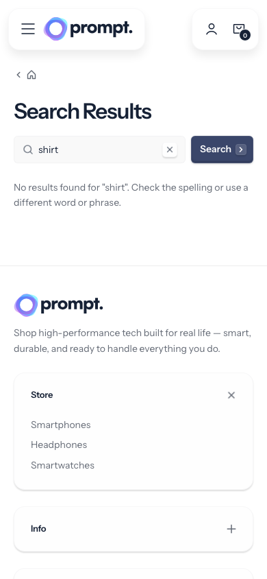 Search → panel opened — Navi+ on the Prompt Shopify theme Search → panel opened — Navi+ on the Prompt Shopify theme