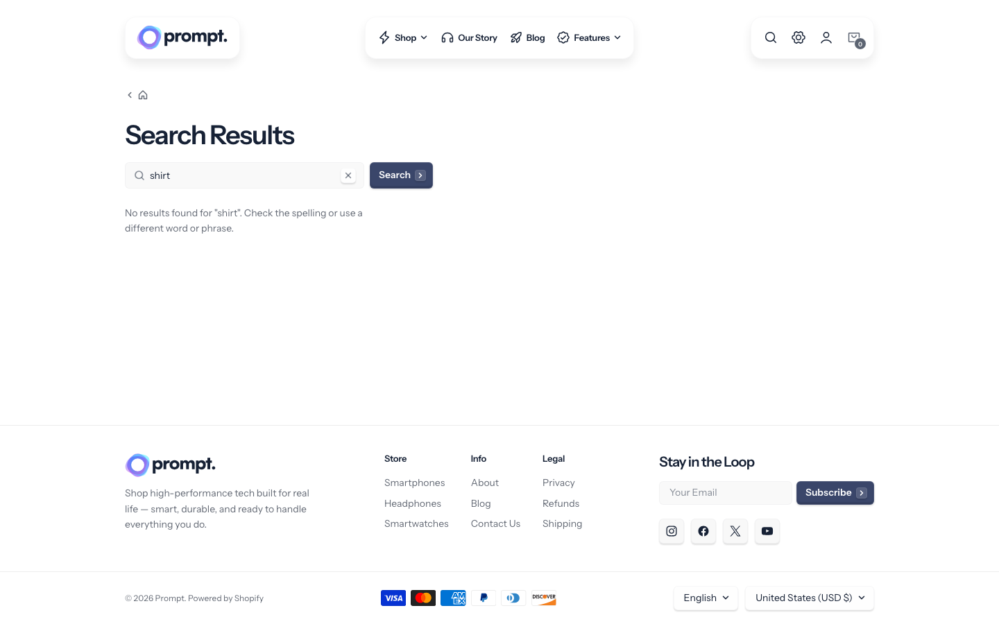 Search → panel opened — Navi+ on the Prompt Shopify theme Search → panel opened — Navi+ on the Prompt Shopify theme