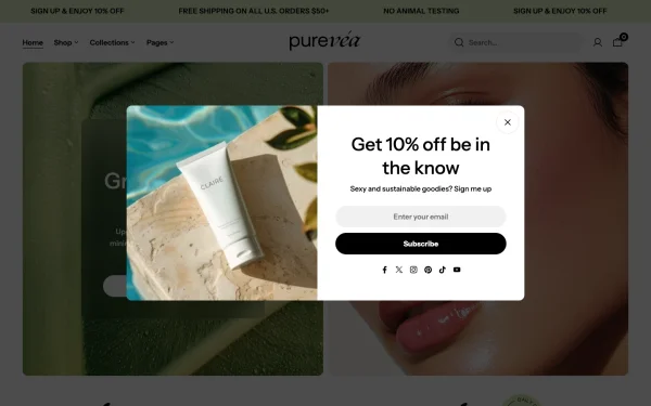 Full-page desktop screenshot of Shopify Purevea theme demo store