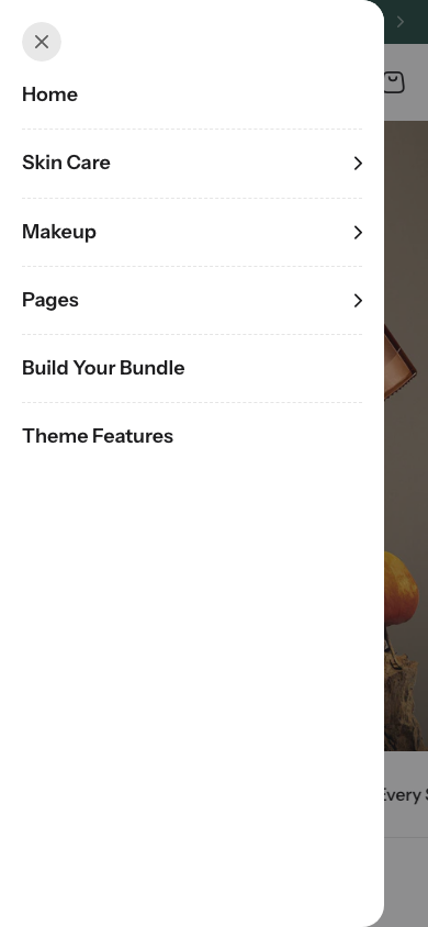 Hamburger → panel opened — Navi+ on the Purity Shopify theme