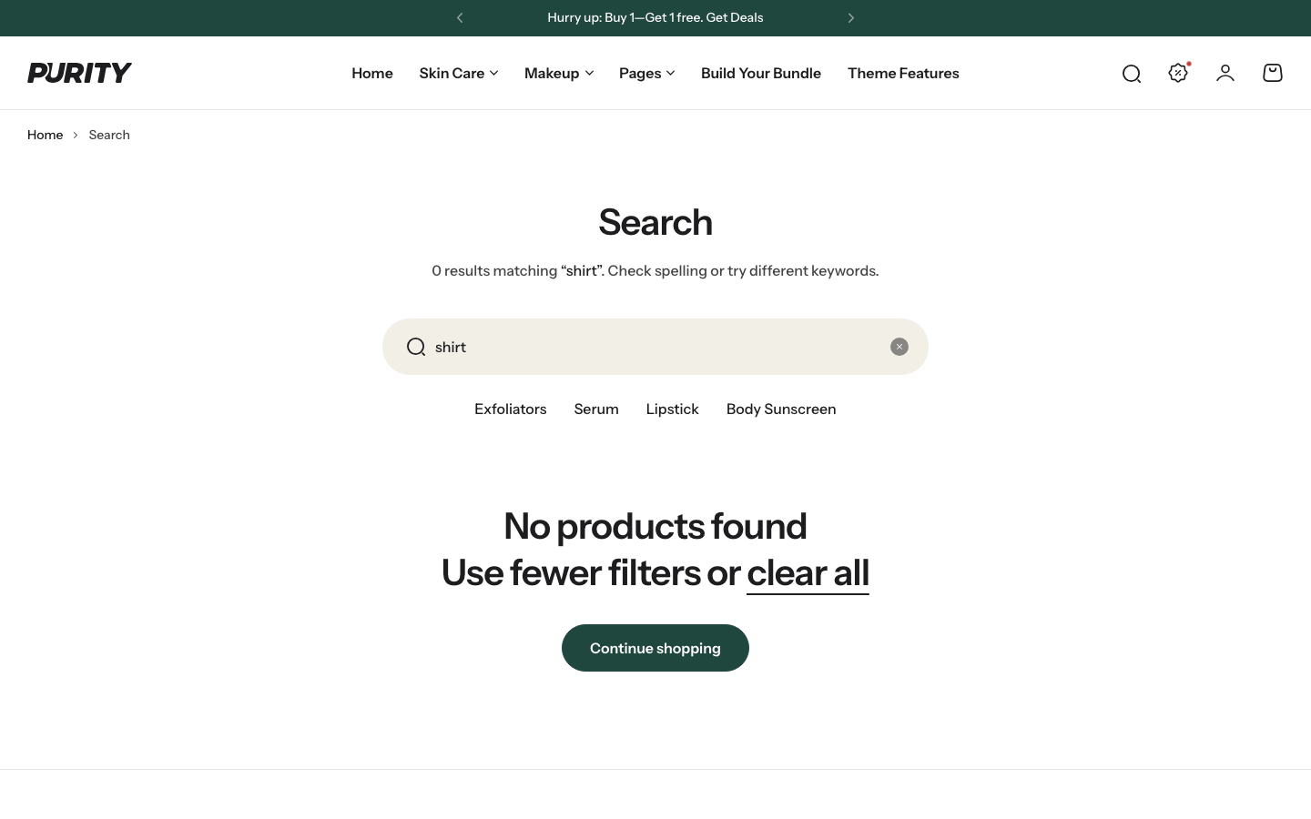 Search → panel opened — Navi+ on the Purity Shopify theme