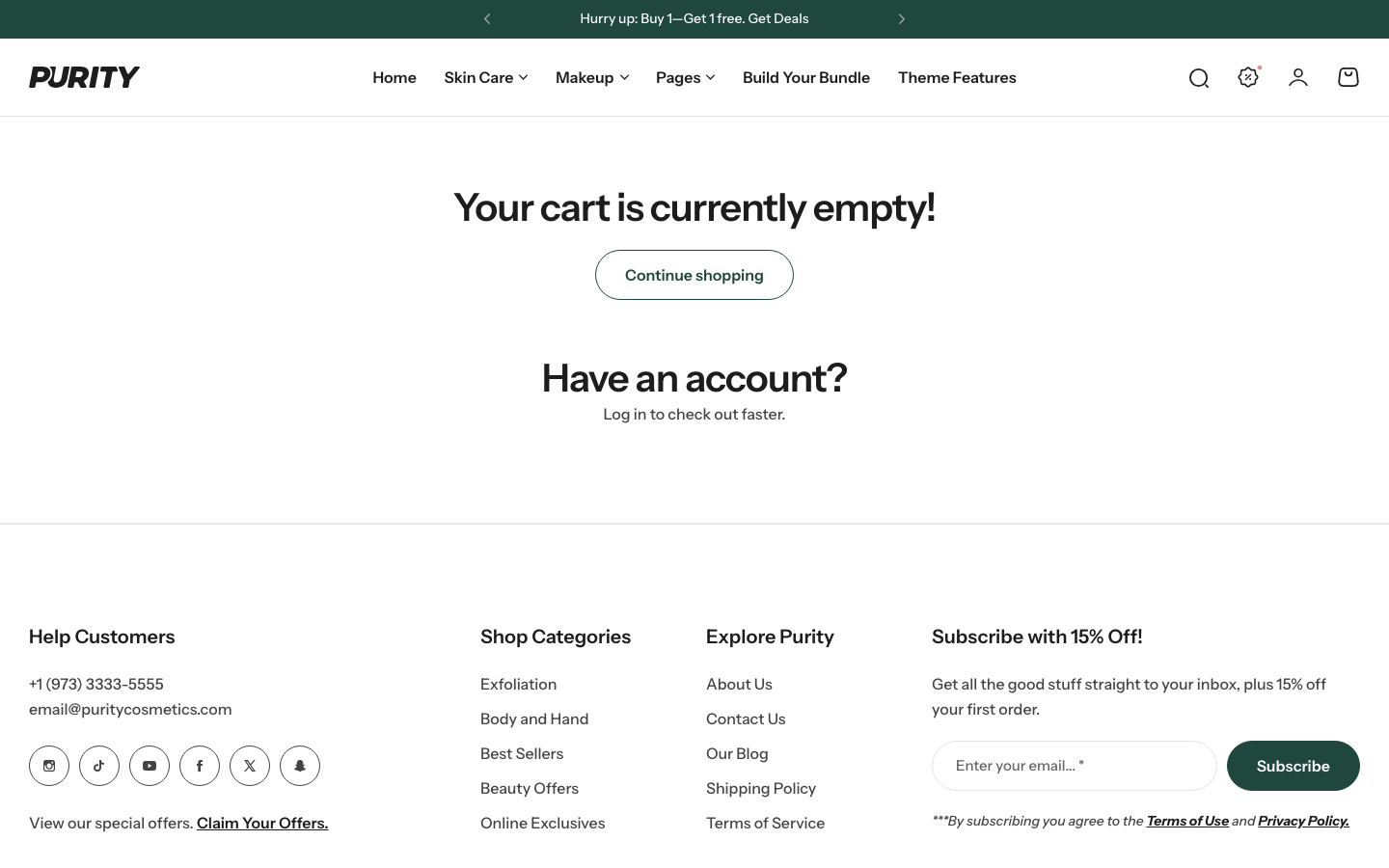Cart → panel opened — Navi+ on the Purity Shopify theme