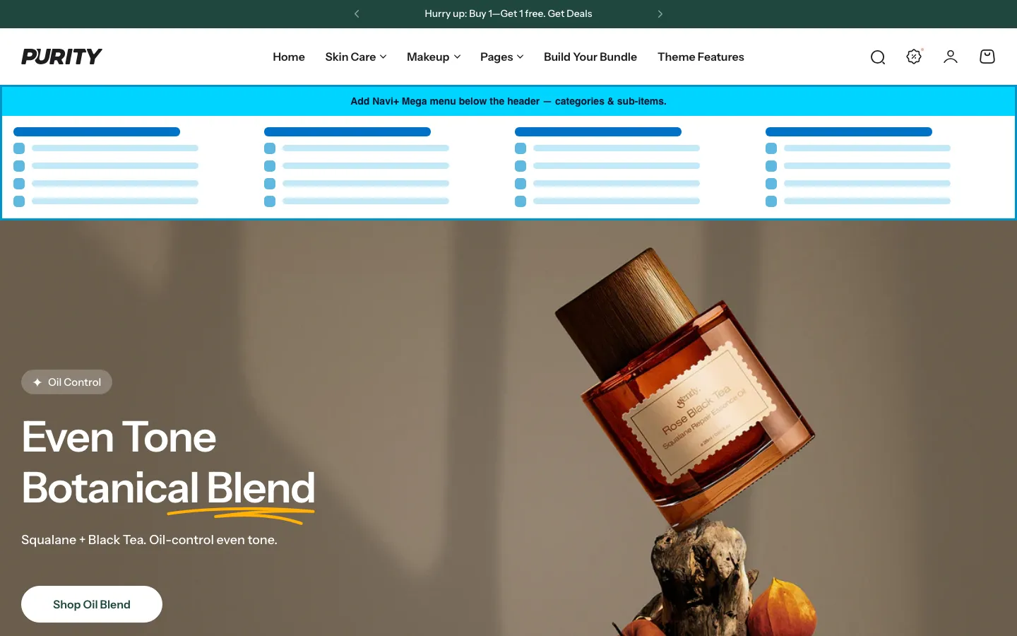 Navi+ Mega Menu inserted below the header on the Purity Shopify theme Navi+ Mega Menu inserted below the header on the Purity Shopify theme