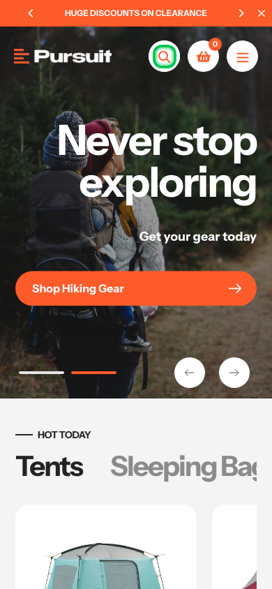 Search → panel opened — Navi+ on the Pursuit Shopify theme Search → panel opened — Navi+ on the Pursuit Shopify theme