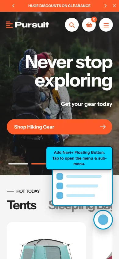 Navi+ FAB on the Pursuit Shopify theme