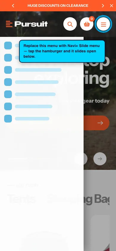 Navi+ Slide Menu on the Pursuit Shopify theme