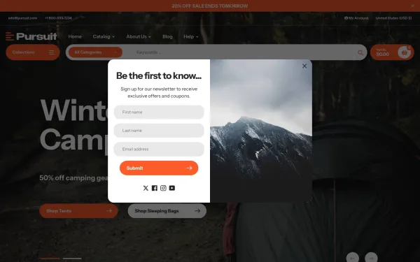 Navi+ menus on the Pursuit Shopify theme — desktop preview