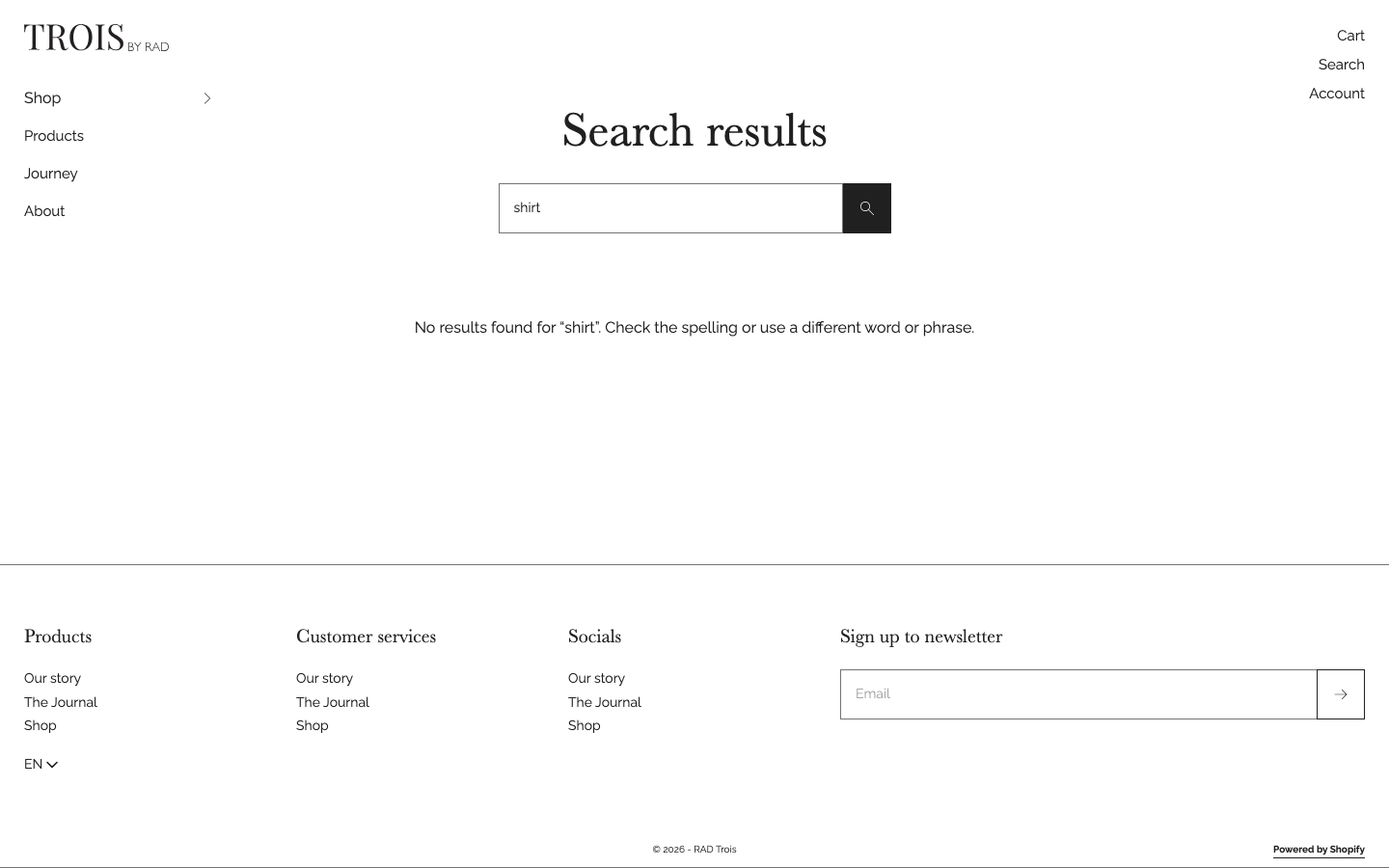 Search → panel opened — Navi+ on the Rad Shopify theme Search → panel opened — Navi+ on the Rad Shopify theme
