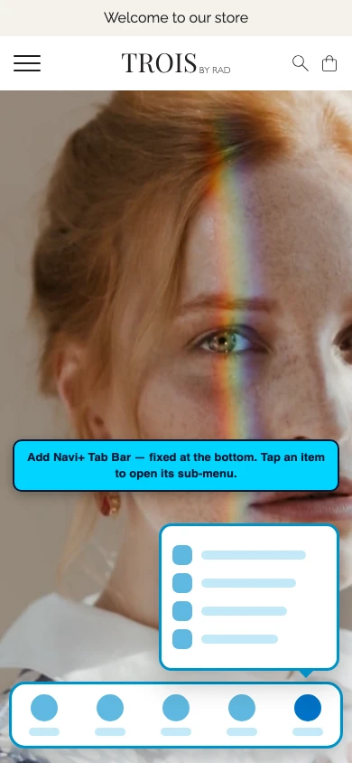 Navi+ Tab Bar on the Rad Shopify theme Navi+ Tab Bar on the Rad Shopify theme