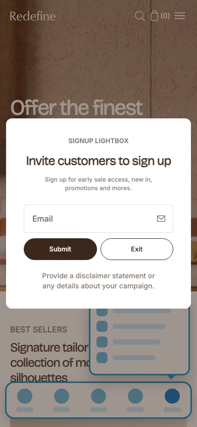 Navi+ Tab Bar on the Redefine Shopify theme