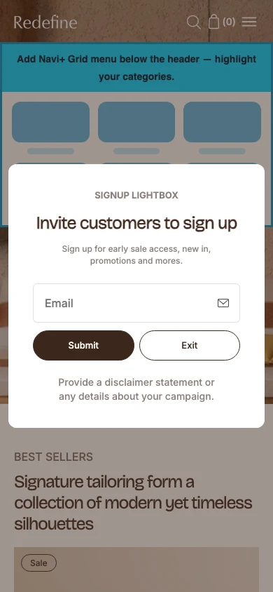 Navi+ Grid Menu on the Redefine Shopify theme