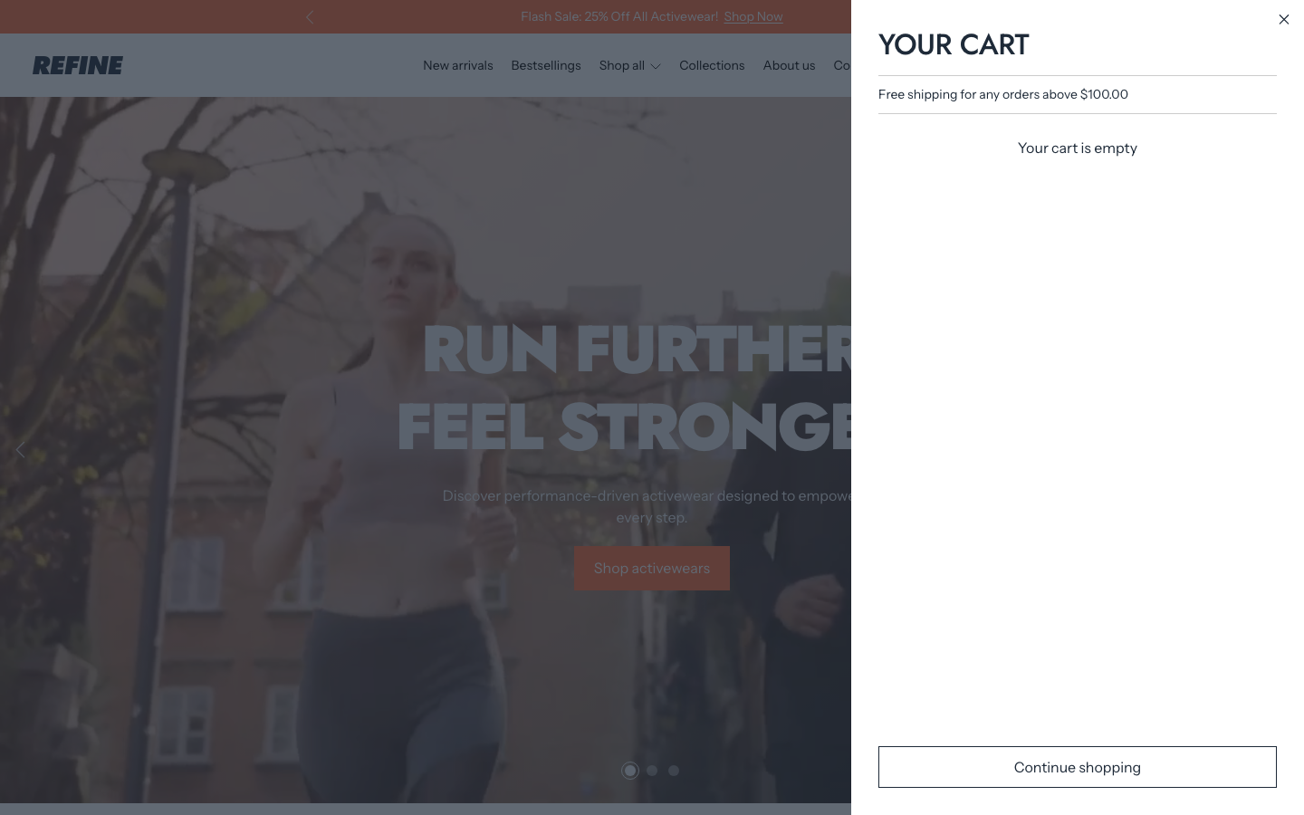 Cart → panel opened — Navi+ on the Refine Shopify theme Cart → panel opened — Navi+ on the Refine Shopify theme