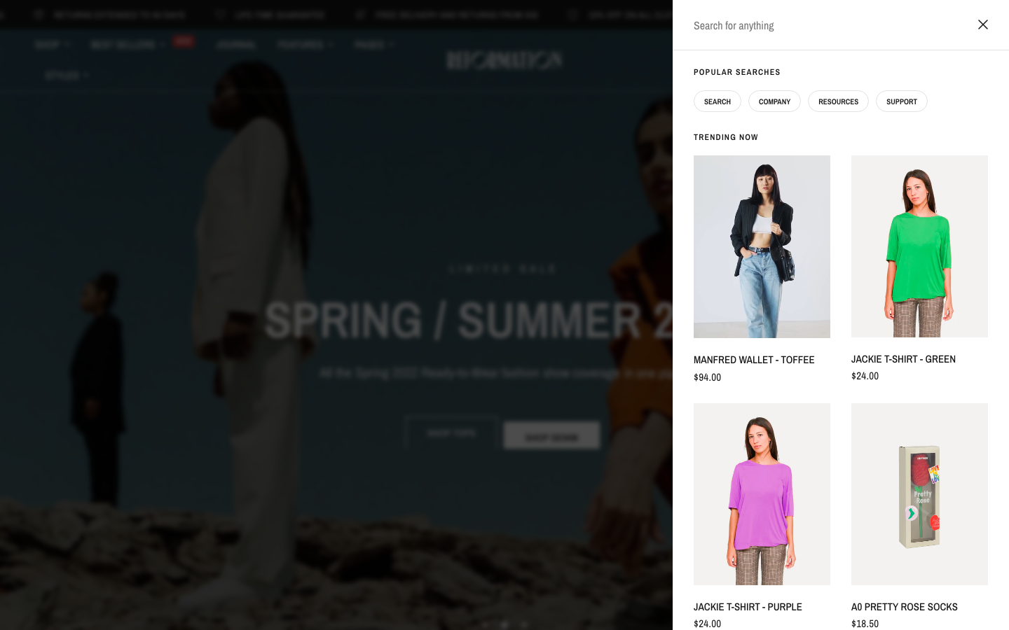 Search → panel opened — Navi+ on the Reformation Shopify theme Search → panel opened — Navi+ on the Reformation Shopify theme