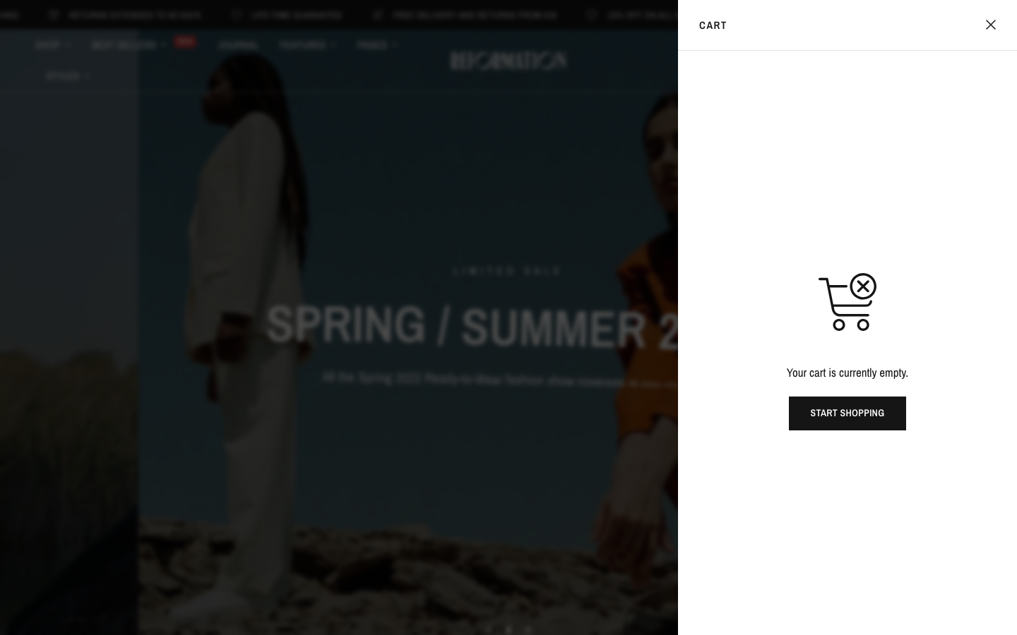 Cart → panel opened — Navi+ on the Reformation Shopify theme Cart → panel opened — Navi+ on the Reformation Shopify theme