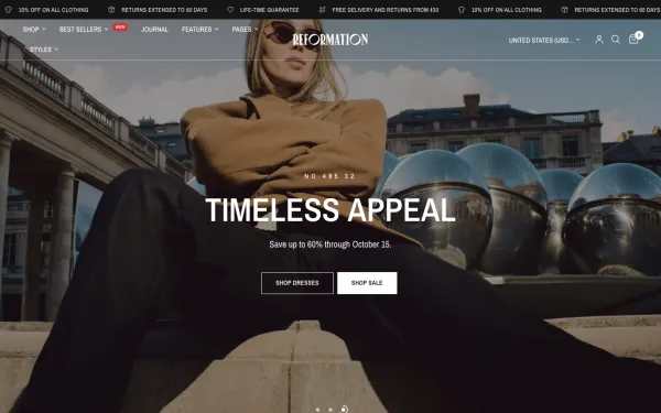 Navi+ menus on the Reformation Shopify theme — desktop preview