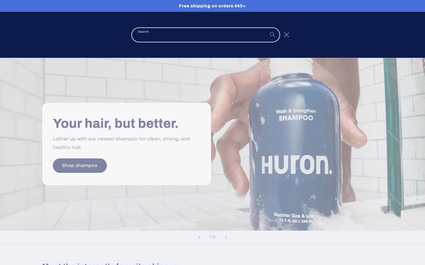 Search → panel opened — Navi+ on the Refresh Shopify theme