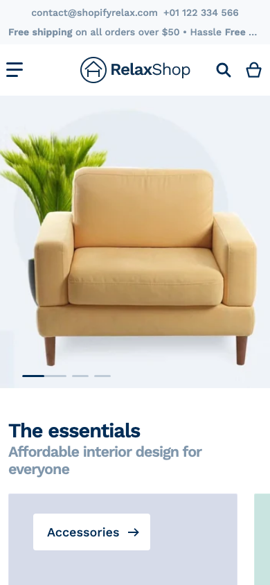 Hamburger → panel opened — Navi+ on the Relax Shopify theme