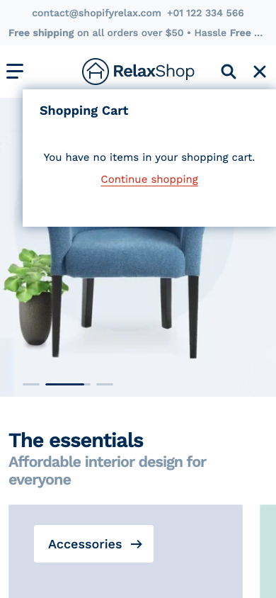Cart → panel opened — Navi+ on the Relax Shopify theme