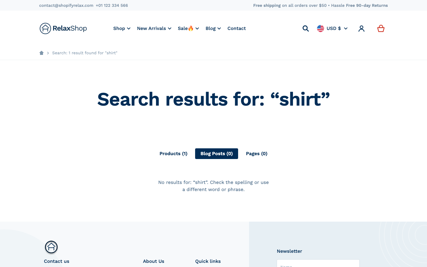 Search → panel opened — Navi+ on the Relax Shopify theme