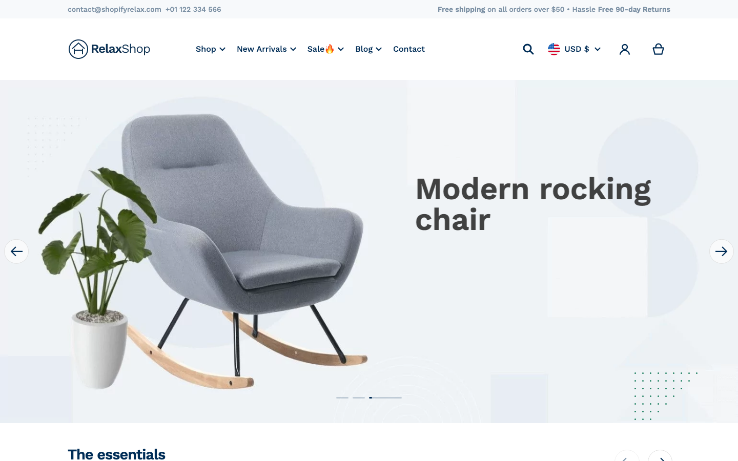 Search → panel opened — Navi+ on the Relax Shopify theme