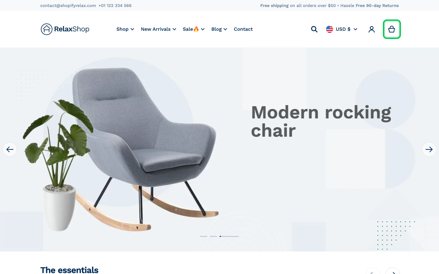 Cart → panel opened — Navi+ on the Relax Shopify theme