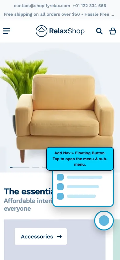 Navi+ FAB on the Relax Shopify theme Navi+ FAB on the Relax Shopify theme