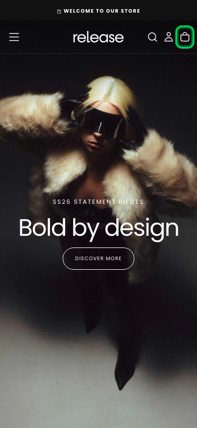 Cart → panel opened — Navi+ on the Release Shopify theme
