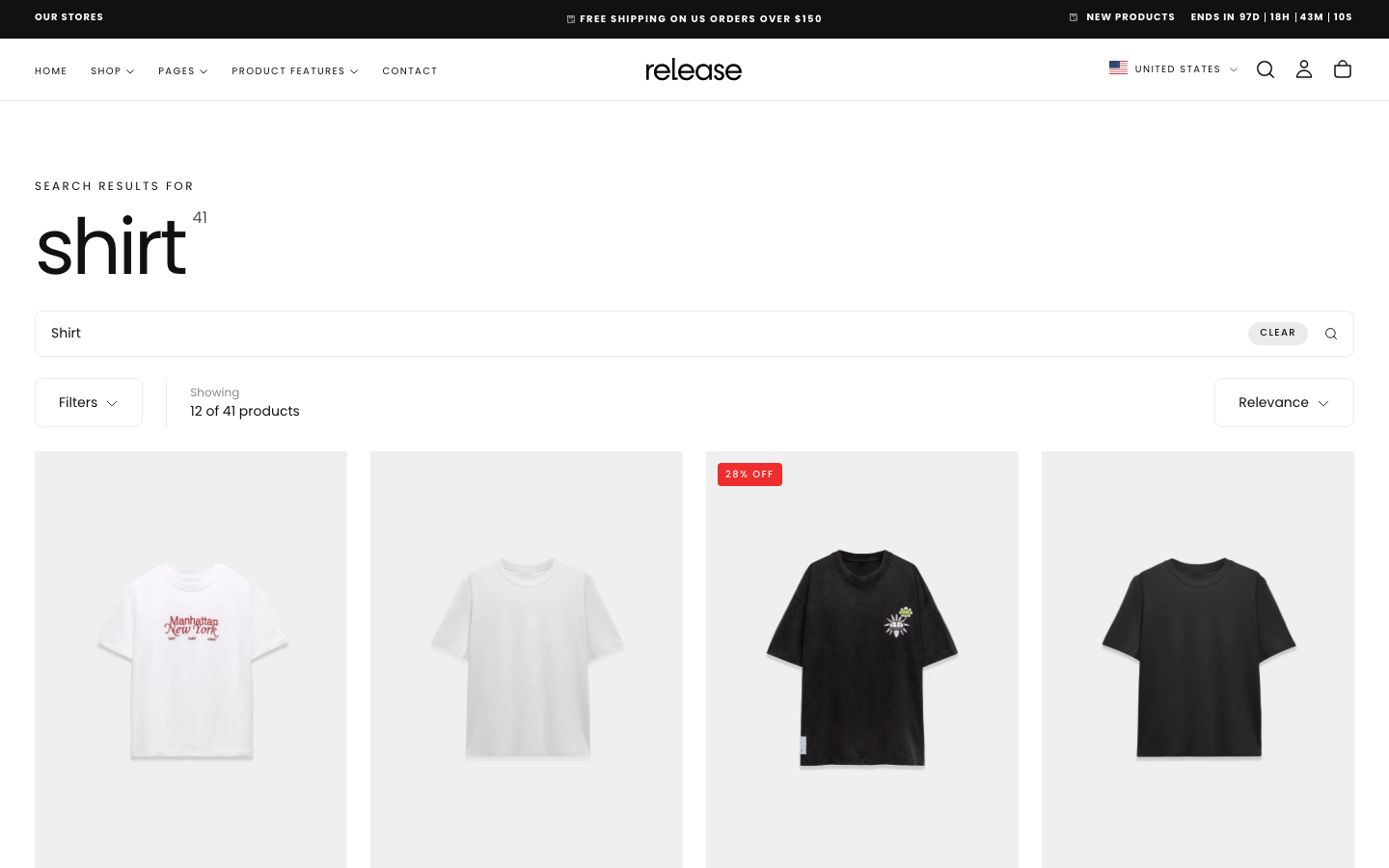 Search → panel opened — Navi+ on the Release Shopify theme