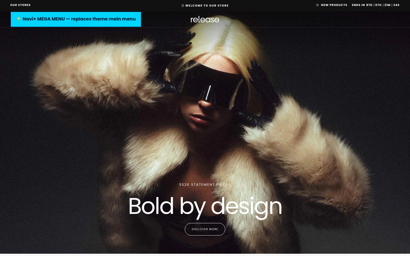 Replace main menu — Navi+ on the Release Shopify theme