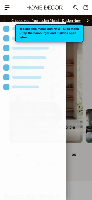 Navi+ Slide Menu on the Renovate Shopify theme Navi+ Slide Menu on the Renovate Shopify theme
