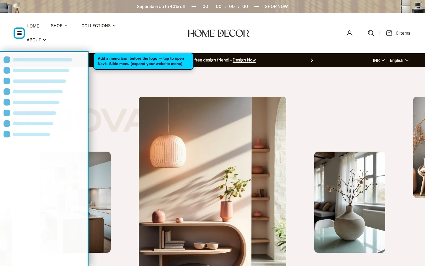 Navi+ trigger icon before the logo on the Renovate Shopify theme Navi+ trigger icon before the logo on the Renovate Shopify theme