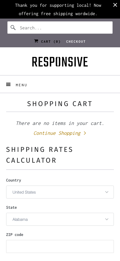 Cart → panel opened — Navi+ on the Responsive Shopify theme