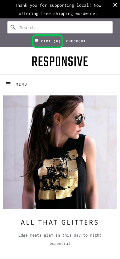 Cart → panel opened — Navi+ on the Responsive Shopify theme