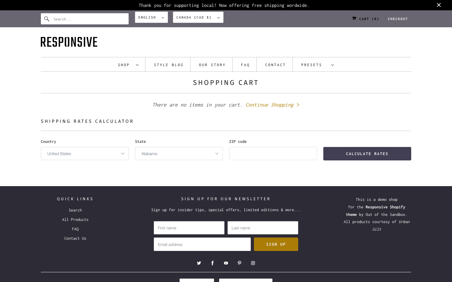 Cart → panel opened — Navi+ on the Responsive Shopify theme