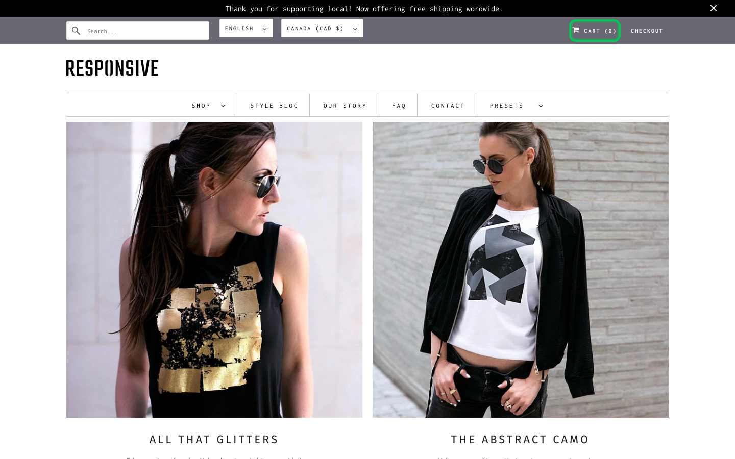 Cart → panel opened — Navi+ on the Responsive Shopify theme