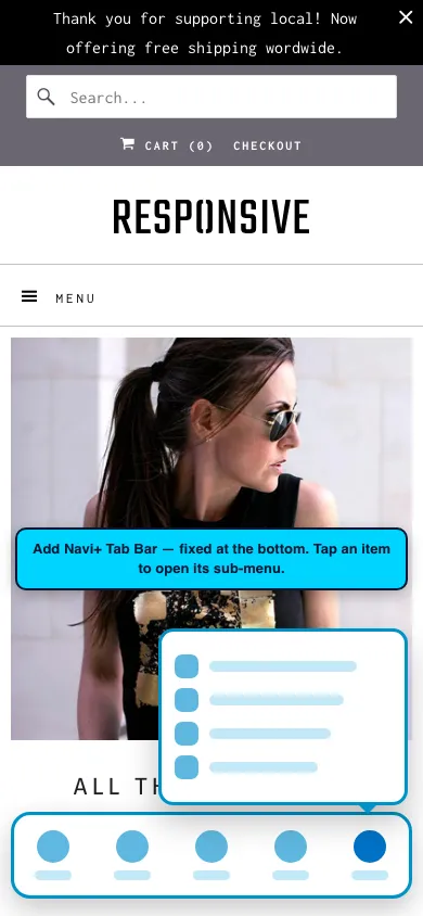 Navi+ Tab Bar on the Responsive Shopify theme Navi+ Tab Bar on the Responsive Shopify theme