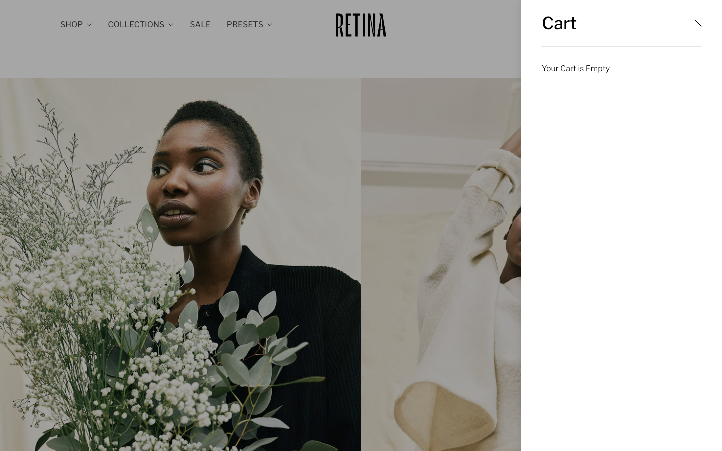 Cart → panel opened — Navi+ on the Retina Shopify theme