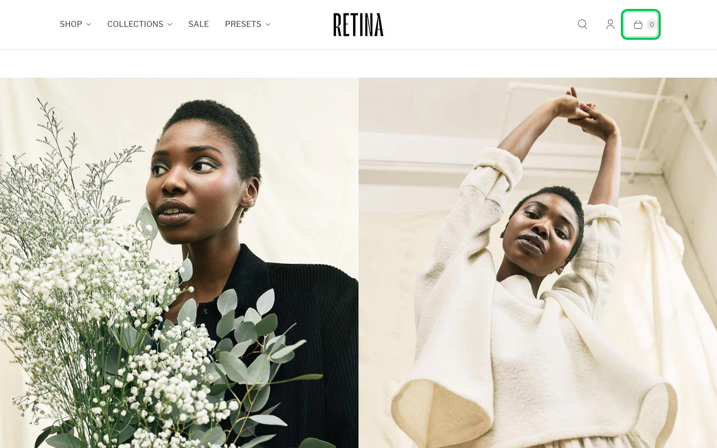 Cart → panel opened — Navi+ on the Retina Shopify theme