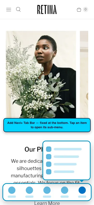 Navi+ Tab Bar on the Retina Shopify theme Navi+ Tab Bar on the Retina Shopify theme