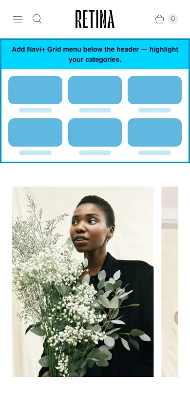 Navi+ Grid Menu on the Retina Shopify theme Navi+ Grid Menu on the Retina Shopify theme