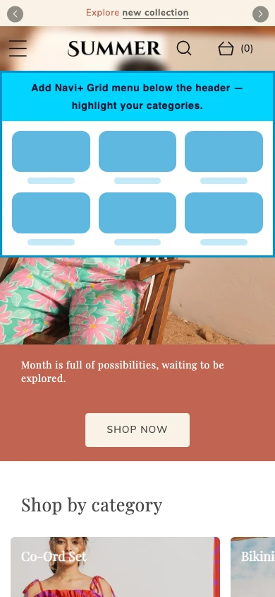 Navi+ Grid Menu on the Retro Shopify theme Navi+ Grid Menu on the Retro Shopify theme