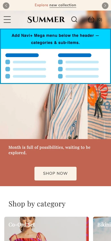 Navi+ mobile Mega Menu on the Retro Shopify theme Navi+ mobile Mega Menu on the Retro Shopify theme